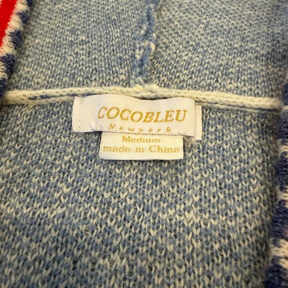 COCOBLEU NY Boho Hooded Knit Sweater | Blue Nordic Fair Isle Tassel Pullover M - Picture 4 of 6